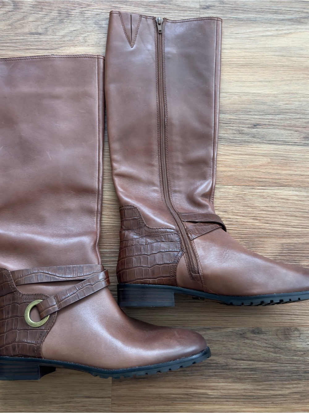 ANTONIO MELANI Brown Croc-Trim Over-The-Knee Riding Boots